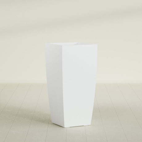 Toulan Tapered Square Planter in Matte Bright White, 20"W × 42"H, shown empty