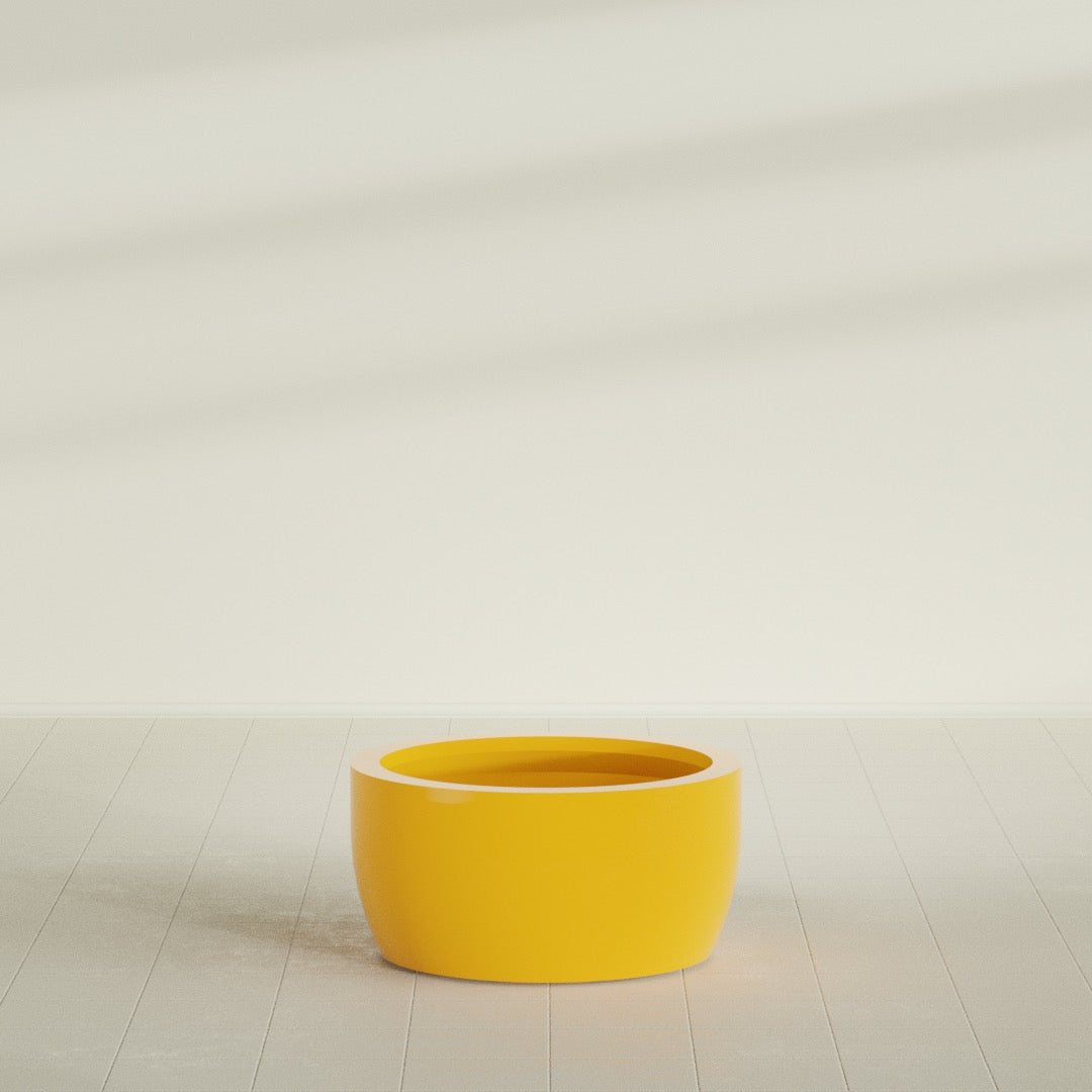 Casablanca Bowl Planter in Gloss Saffron, 30"D × 15"H, shown empty