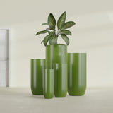 Saint Tropez Bullet Round Planter in Satin Green, 28"D × 60"H, shown empty