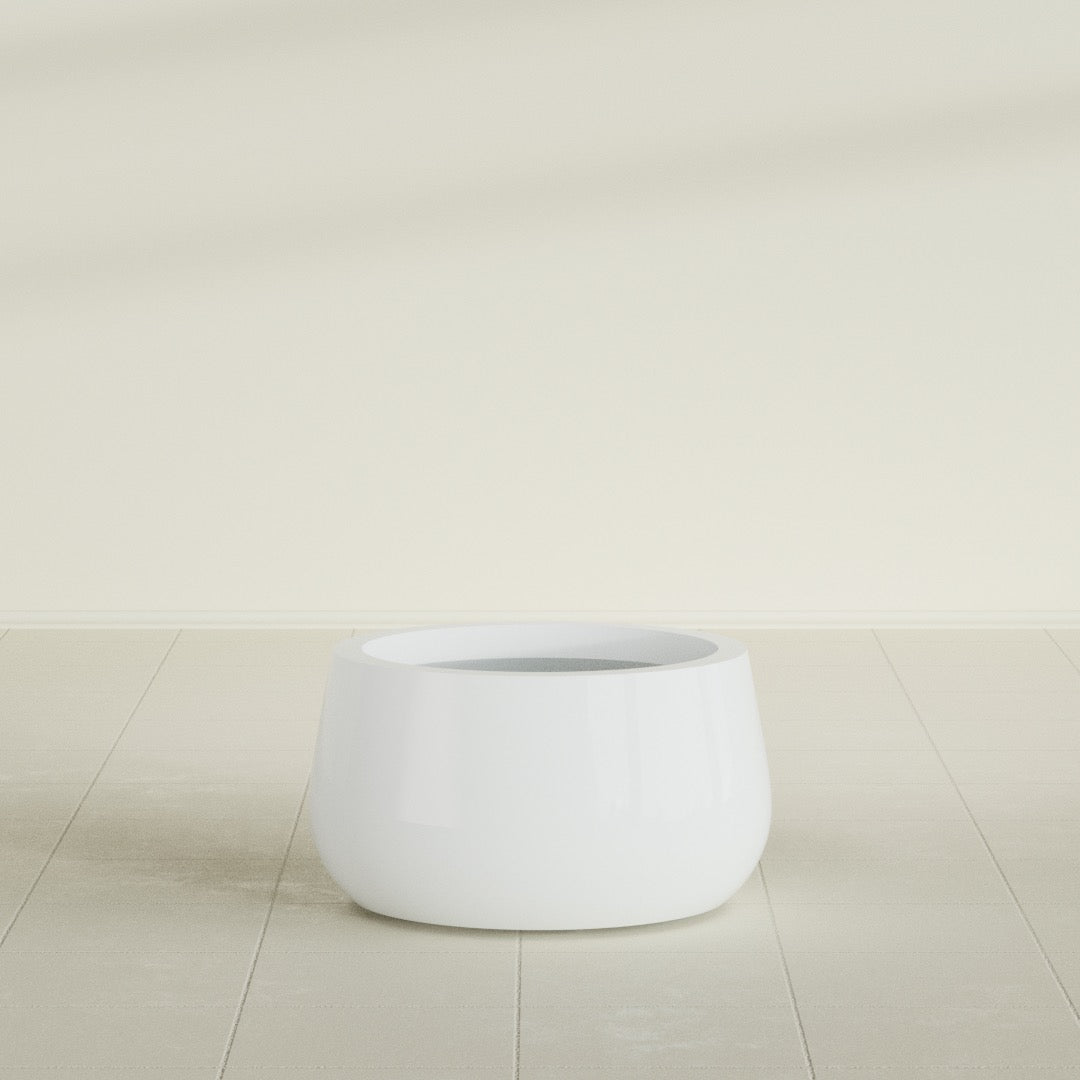 Short Hayden Bowl Planter in Matte Bright White, 16"D × 8"H, shown empty