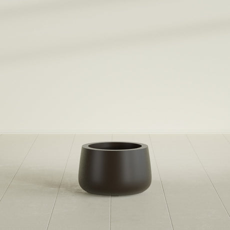 Short Hayden Bowl Planter in Matte Dark Brown, 12"D × 7"H, shown empty