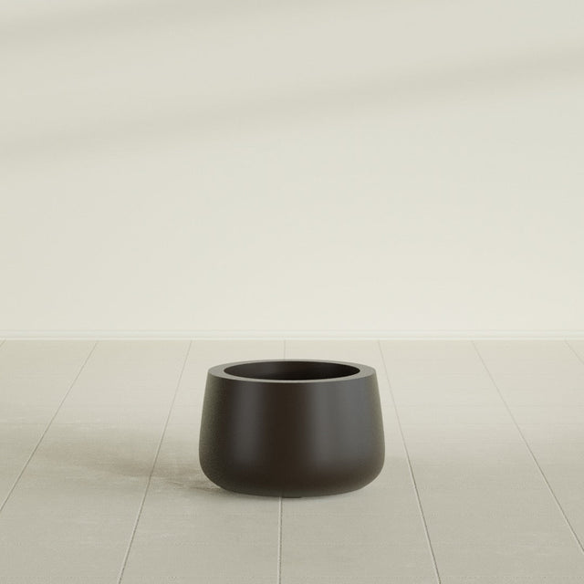 Short Hayden Bowl Planter in Matte Dark Brown, 12"D × 7"H, shown empty