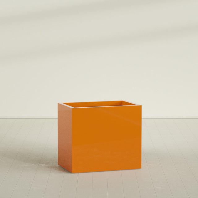Brisbane Rectangular Planter in Gloss Tangerine, 36"L × 24"D × 32"H, shown empty
