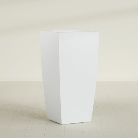 Toulan Tapered Square Planter in Gloss Bright White, 23"W × 48"H, shown empty