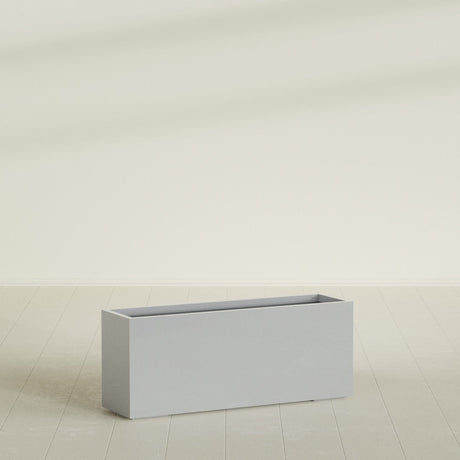 Tolga Rectangular Planter in Metallic Silver, 60"L × 16"D × 24"H, shown empty