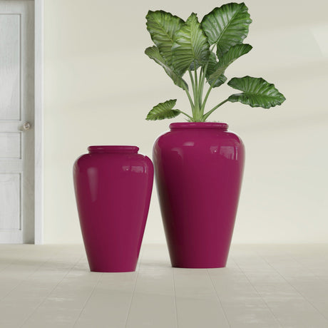 Barà Jar fiberglass planter in Gloss Eggplant, size range, in a sunlit interior