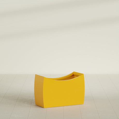 Seoul Curved Planter in Gloss Saffron, 36"L × 16"D × 24"H, shown empty