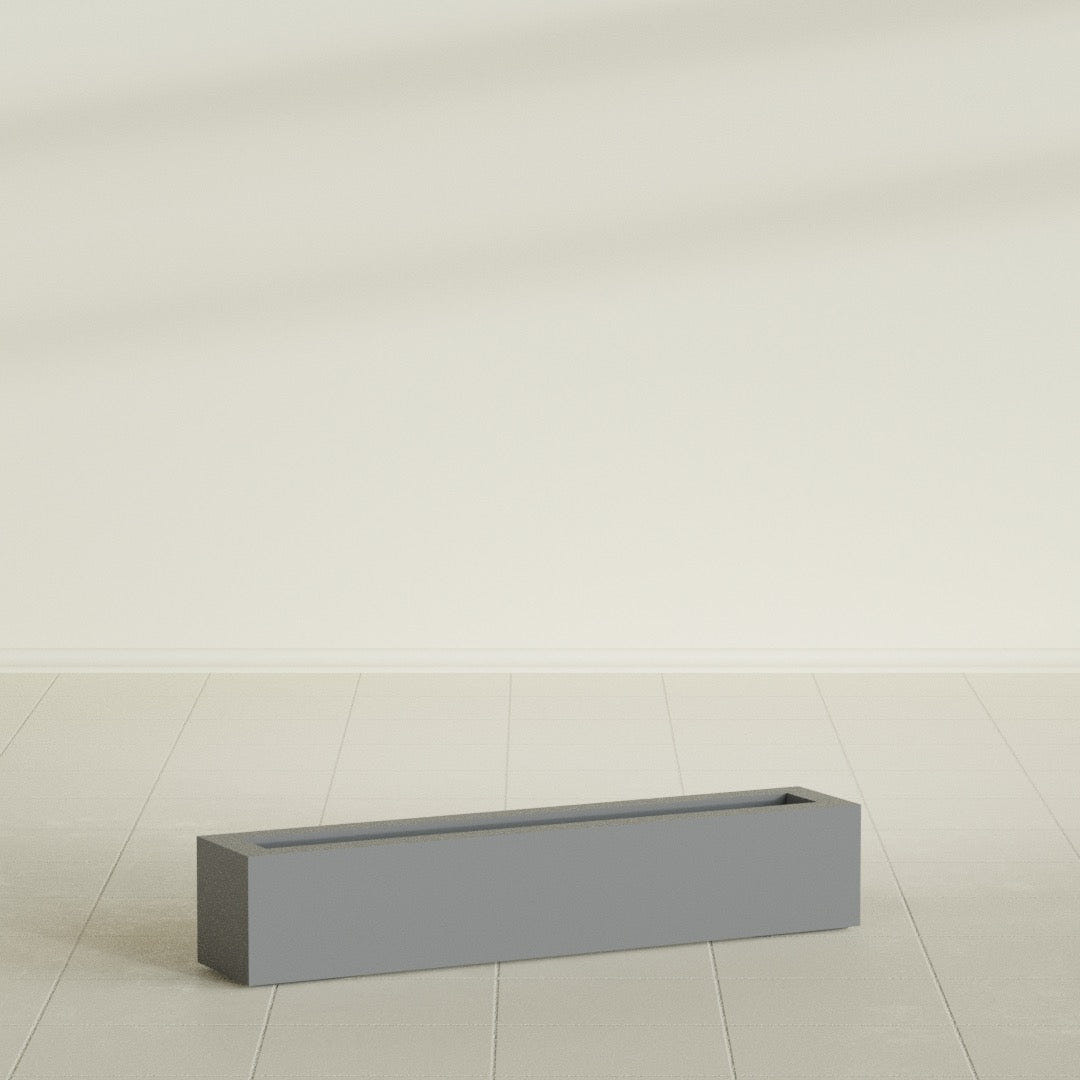 Salon Box Planter in Matte Gunmetal, 42" Long, shown empty