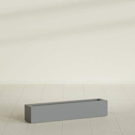 Salon Box Planter in Matte Gunmetal, 42" Long, shown empty