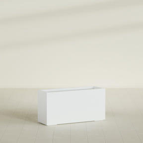 Miami Narrow Rectangular Planter in Matte Bright White, 36"L × 12"D × 18"H, shown empty