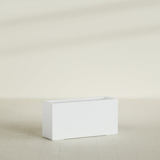 Miami Narrow Rectangular Planter in Matte Bright White, 36"L × 12"D × 18"H, shown empty