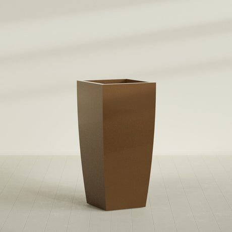 Toulan Tapered Square Planter in Metallic Bronze, 28"W × 60"H, shown empty