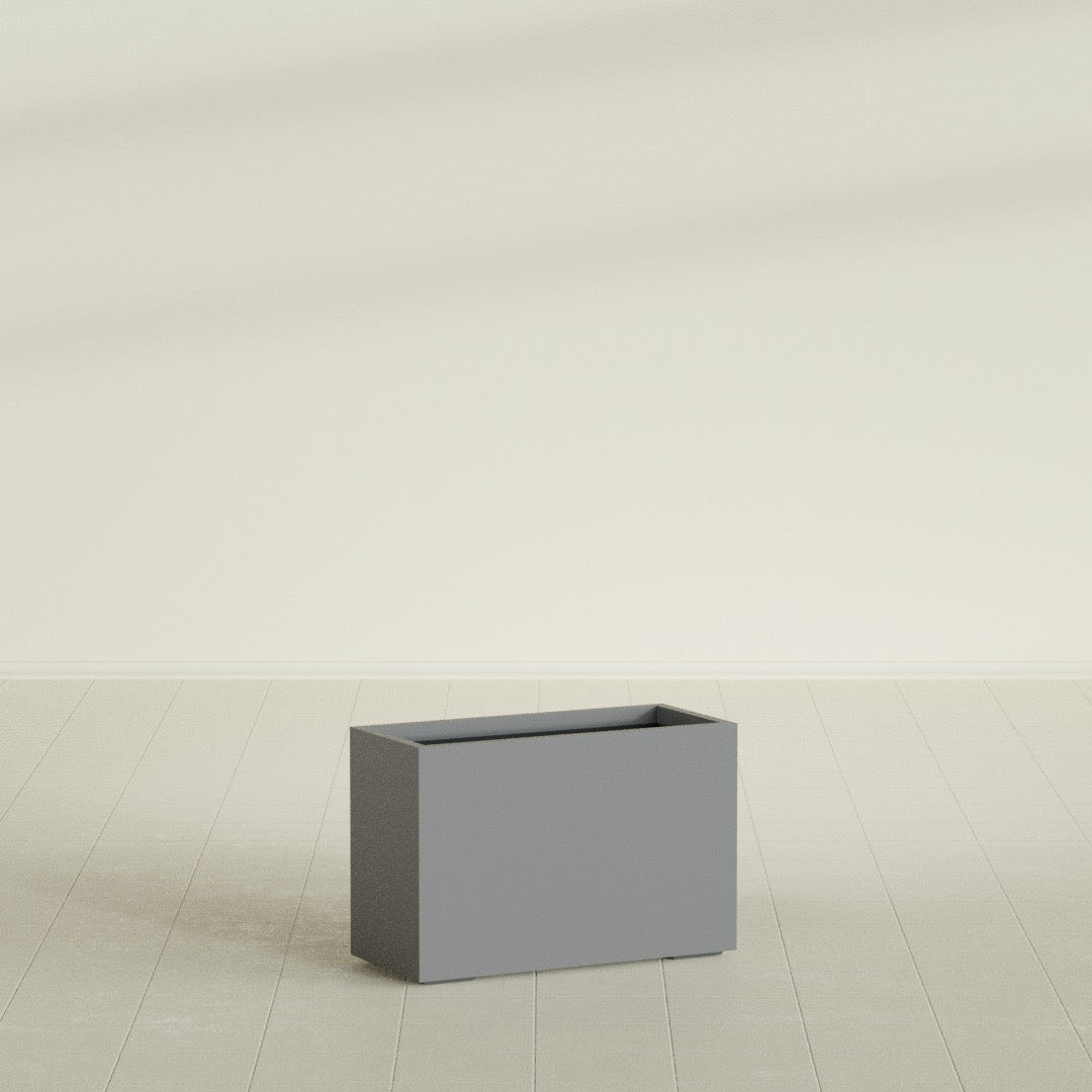 Tolga Rectangular Planter in Matte Gunmetal, 36"L × 16"D × 24"H, shown empty