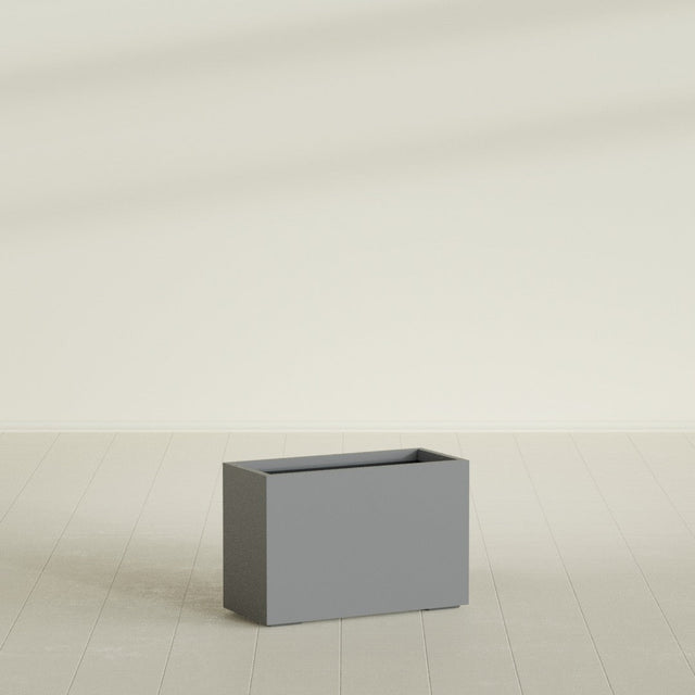 Tolga Rectangular Planter in Matte Gunmetal, 36"L × 16"D × 24"H, shown empty