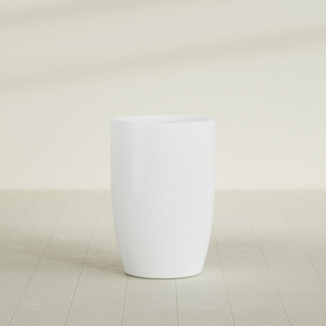 Lisbon tall round tapered fiberglass planter in Matte Bright White, 24 in diameter, 36 in high, shown empty