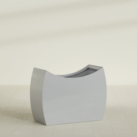 Seoul Curved Planter in Metallic Silver, 48"L × 20"D × 36"H, shown empty