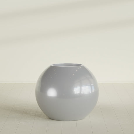 Globe Planter in Metallic Silver, 36"D × 30"H, shown empty