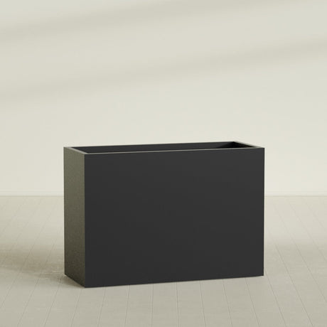 Darwin Rectangular Planter in Matte Black, 60"L × 24"D × 42"H, shown empty