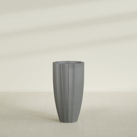 San Jose Tall Fluted Planter in Matte Gunmetal, 22"D × 40"H, shown empty