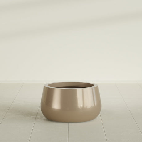 Short Hayden Bowl Planter in Gloss Metallic Gold, 16"D × 8"H, shown empty