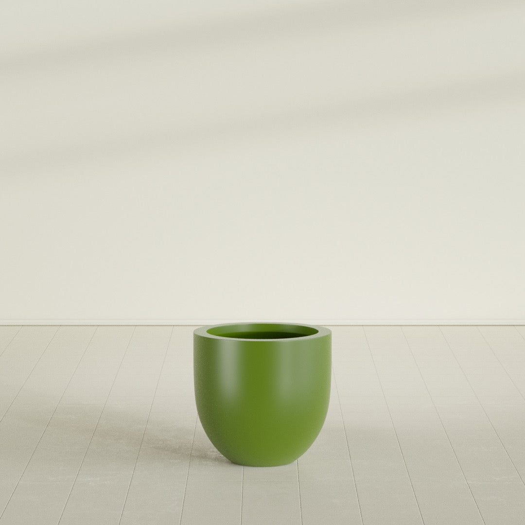 Alzira Bowl Planter in Satin Green, 23"D × 22"H, shown empty