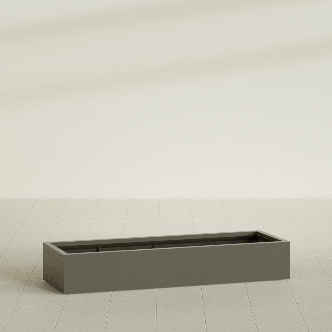 Antwerp Rectangular Planter in Matte Bronze, 72"L × 24"D × 12"H, shown empty