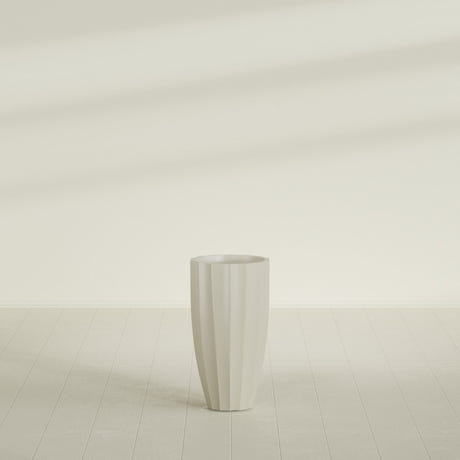 San Jose Tall Fluted Planter in Satin Beige, 16"D × 30"H, shown empty