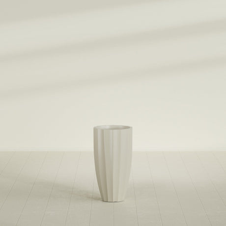 San Jose Tall Fluted Planter in Satin Beige, 16"D × 30"H, shown empty