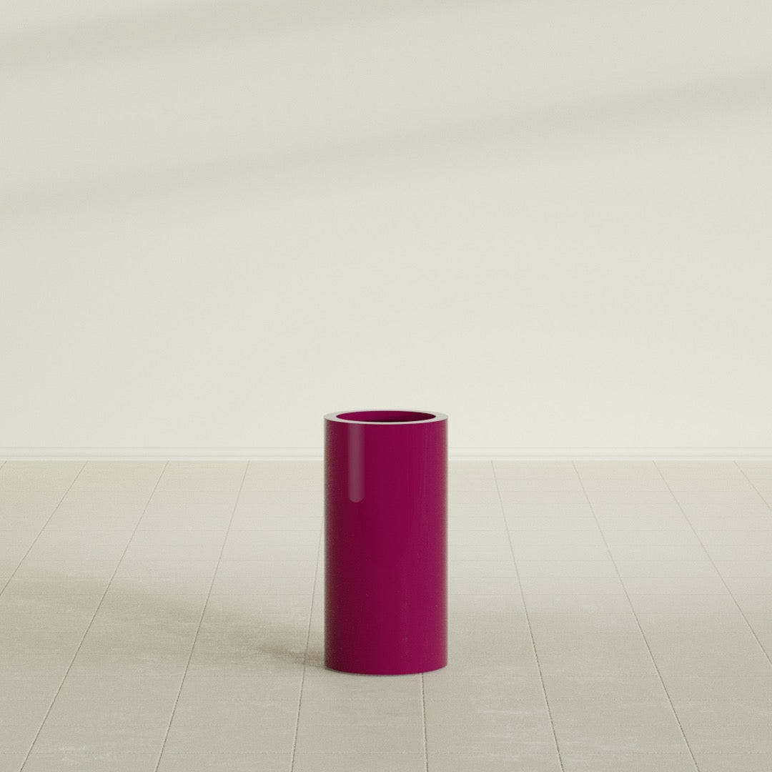 Corry Cylinder Planter in Gloss Eggplant, 10"D × 20"H, shown empty
