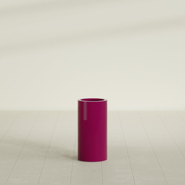 Corry Cylinder Planter in Gloss Eggplant, 10"D × 20"H, shown empty