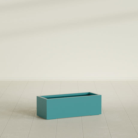Cuba Low Rectangular Planter in Satin Seafoam Green, 36"L × 14"D × 12"H, shown empty