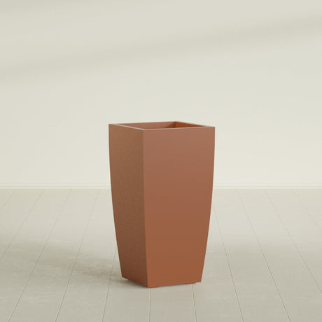 Toulan Tapered Square Planter in Matte Terra Cotta, 18"W × 36"H, shown empty