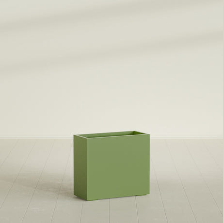 Potsdam Rectangular Planter in Satin Green, 36"L × 16"D × 32"H, shown empty