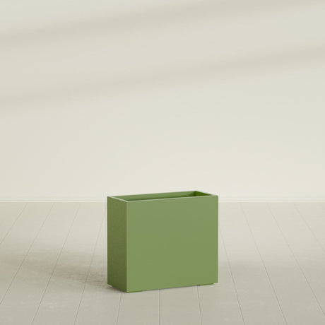 Potsdam Rectangular Planter in Satin Green, 36"L × 16"D × 32"H, shown empty