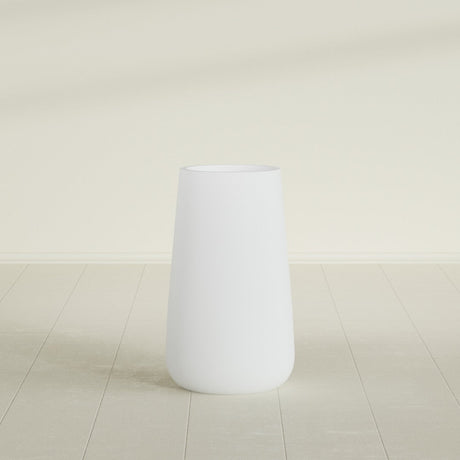 Saigon Tapered Round Planter in Gloss Bright White, 16"D × 36"H, shown empty