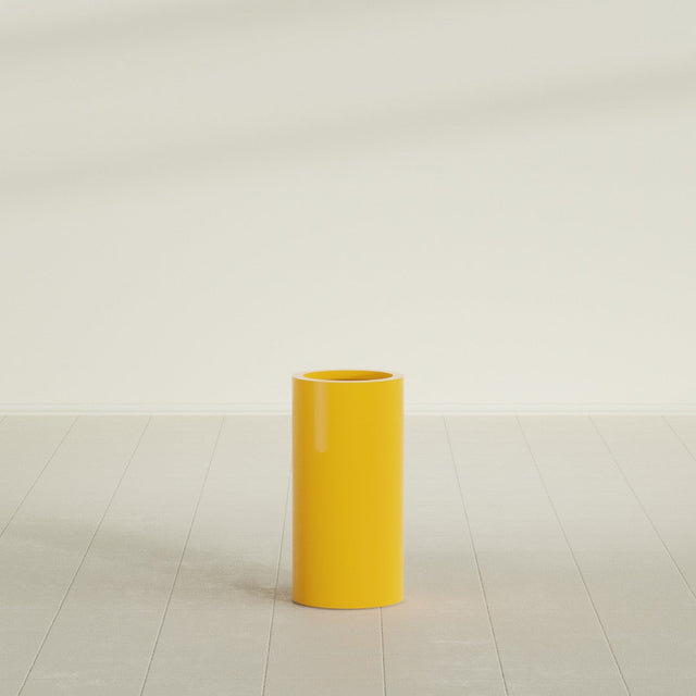 Corry Cylinder Planter in Gloss Saffron, 10"D × 20"H, shown empty