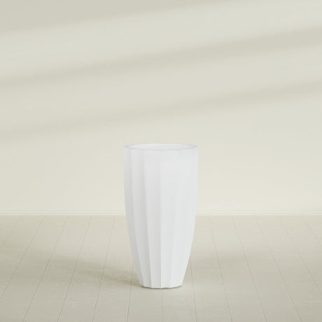 San Jose Tall Fluted Planter in Gloss Bright White, 22"D × 40"H, shown empty