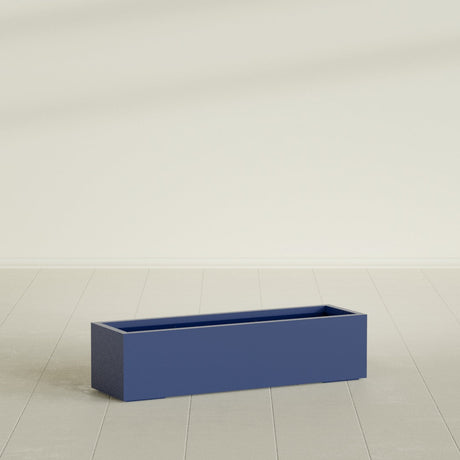 Cuba Low Rectangular Planter in Matte Cobalt Blue, 48"L × 14"D × 12"H, shown empty
