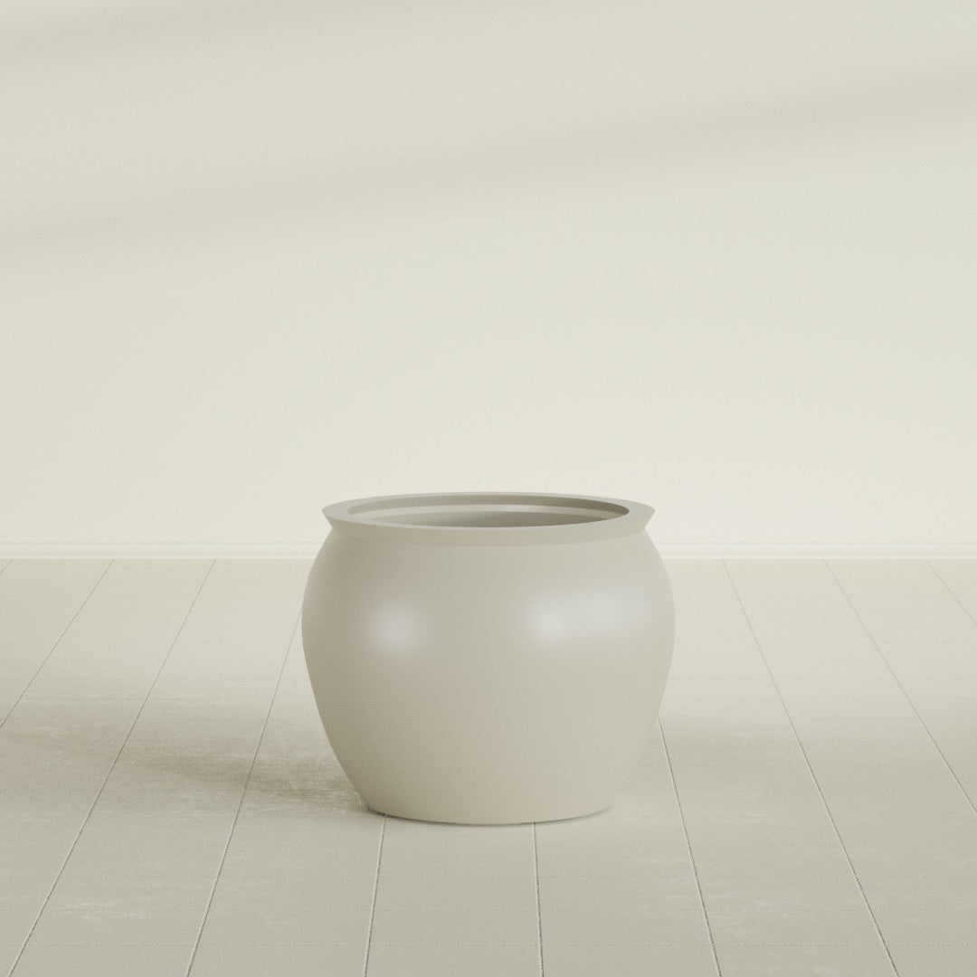 Shanghai Fishbowl Planter in Satin Beige, 22", shown empty