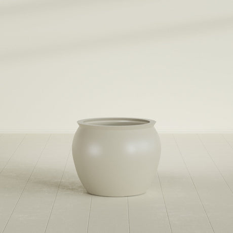 Shanghai Fishbowl Planter in Satin Beige, 22", shown empty