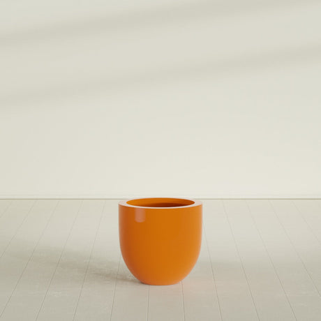 Alzira Bowl Planter in Gloss Tangerine, 23"D × 22"H, shown empty