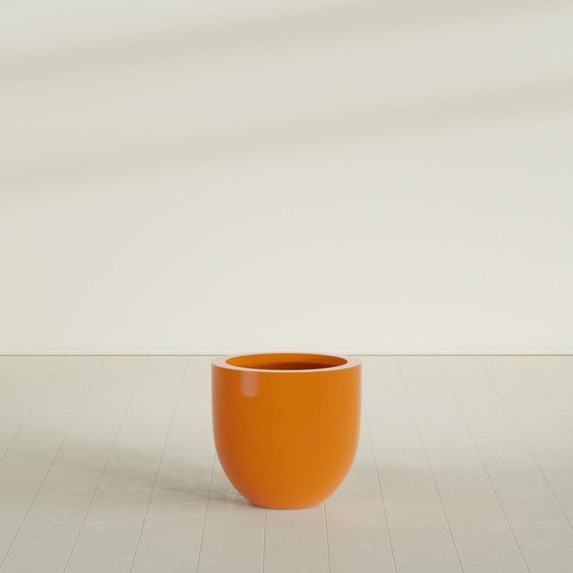 Alzira Bowl Planter in Gloss Tangerine, 23"D × 22"H, shown empty