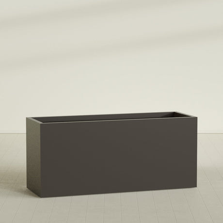 Brisbane Rectangular Planter in Matte Dark Brown, 72"L × 24"D × 32"H, shown empty