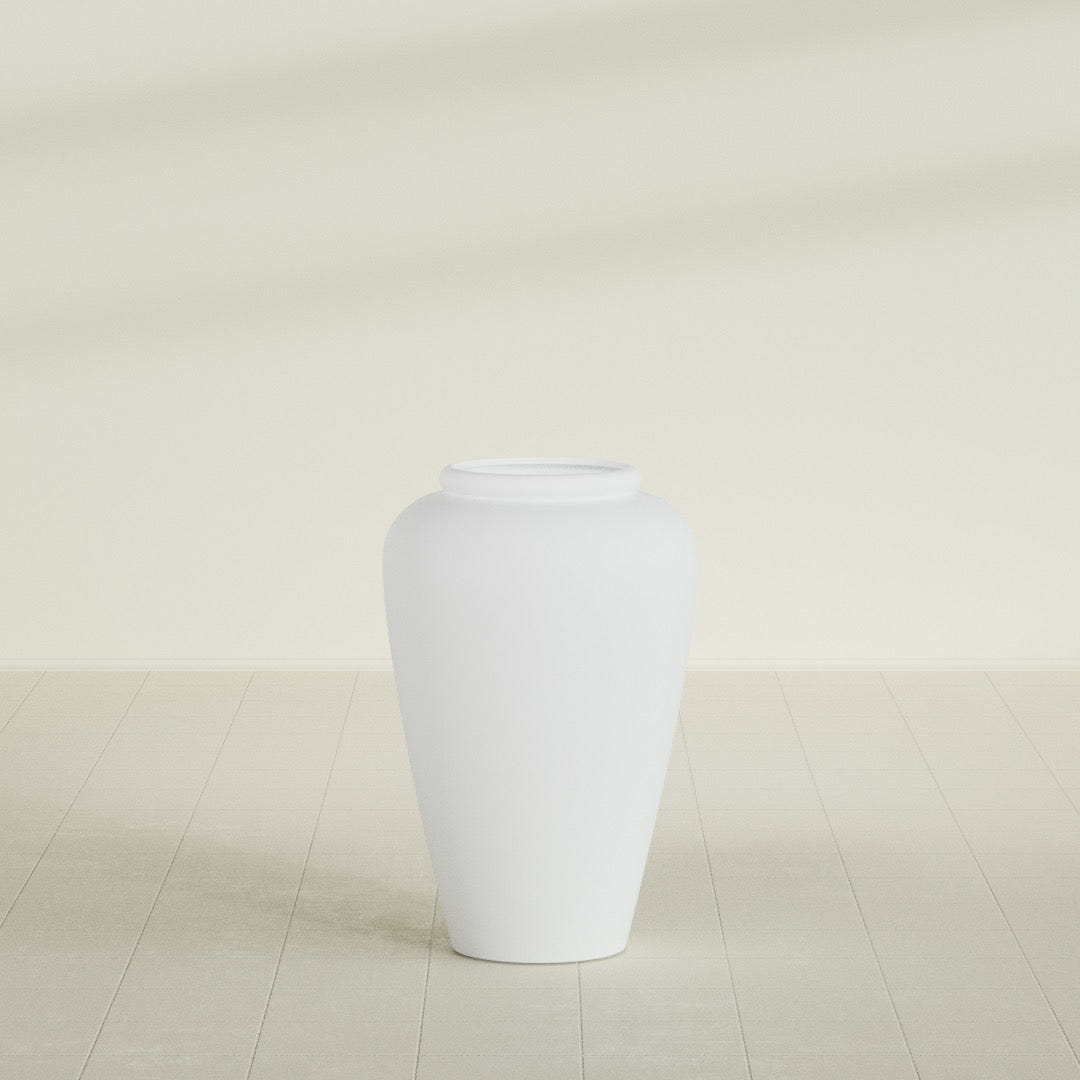Barà Jar Planter in Gloss Bright White, 20"D × 31"H, shown empty