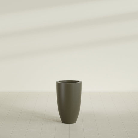 Brannan Tapered Round Planter in Matte Bronze, 18"D × 29"H, shown empty