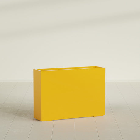 Perth Rectangular Planter in Gloss Saffron, 60"L × 16"D × 42"H, shown empty