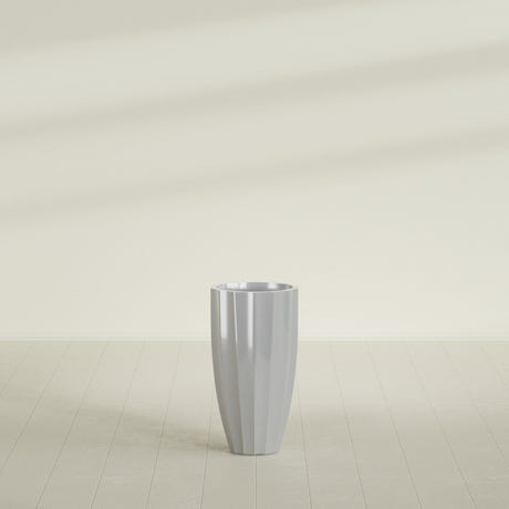 San Jose Tall Fluted Planter in Metallic Silver, 16"D × 30"H, shown empty