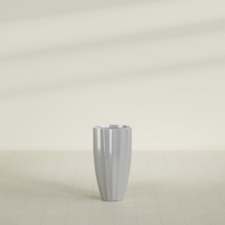 San Jose Tall Fluted Planter in Metallic Silver, 16"D × 30"H, shown empty