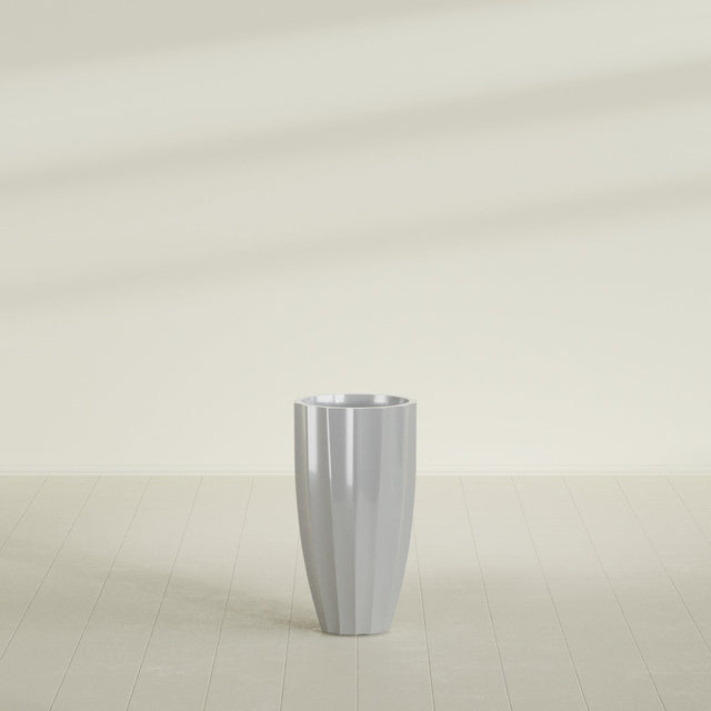 San Jose Tall Fluted Planter in Metallic Silver, 16"D × 30"H, shown empty