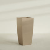 Toulan Tapered Square Planter in Gloss Metallic Gold, 28"W × 60"H, shown empty